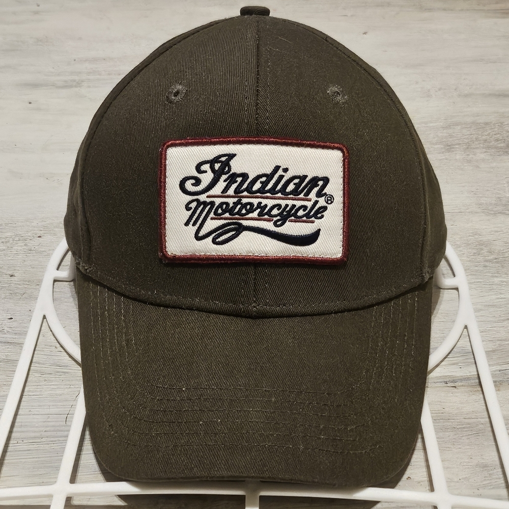 Indian Motorcycle Company Patch Logo Adjustable Strap Hat - Olive Green & Red